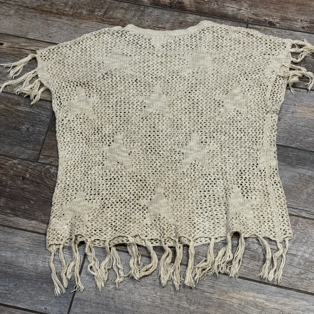 Justice Cream Knit Poncho with Fringe​